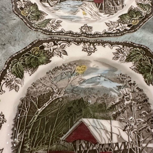 Johnson Brothers The Friendly Village Snack Set Square Plate Cup Covered Bridge - Picture 10 of 11